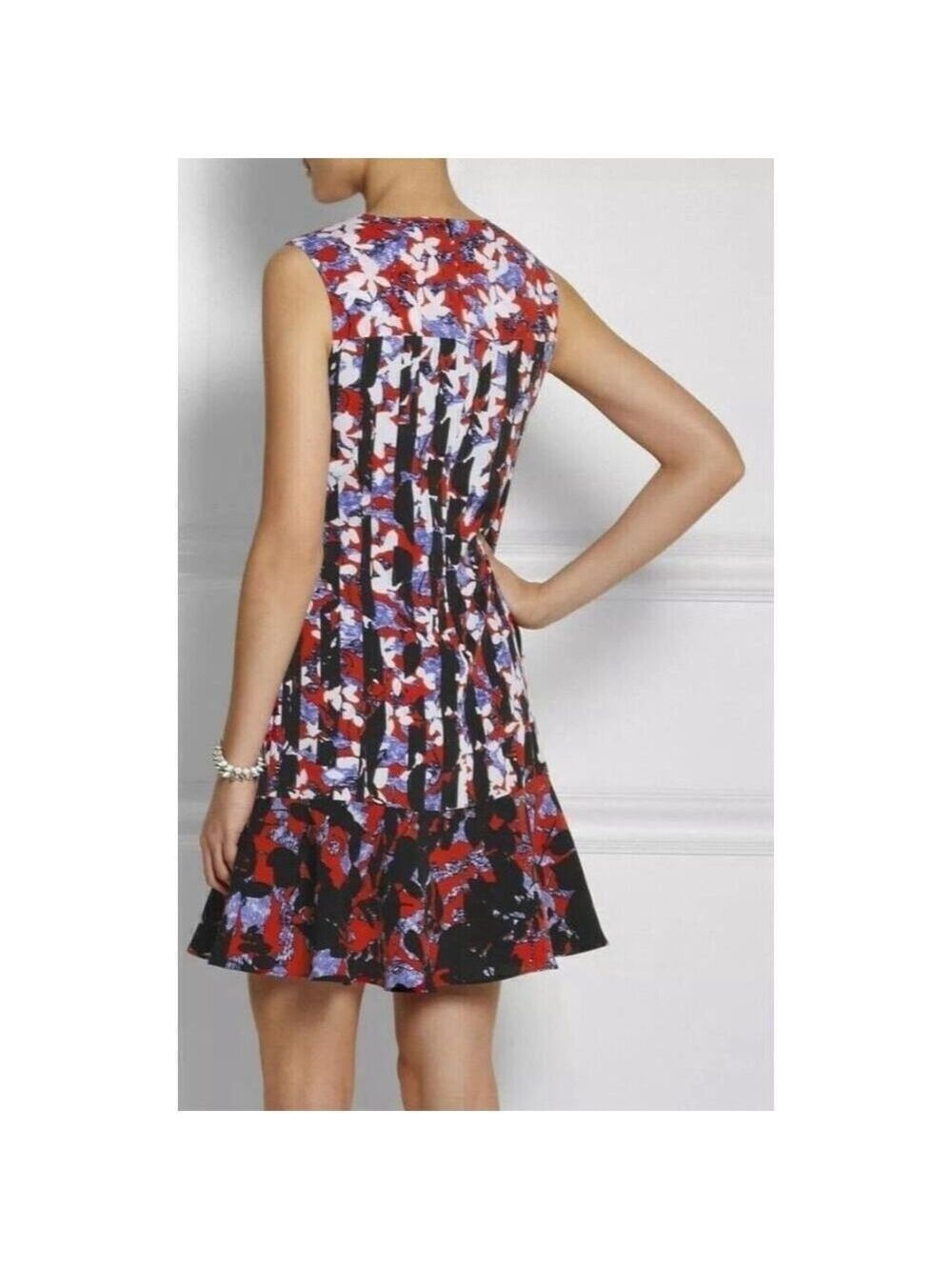 Peter Pilotto Womens Floral Crepe Sheath Dress F16826606 Fluted Hem Black Red - Picture 2 of 14